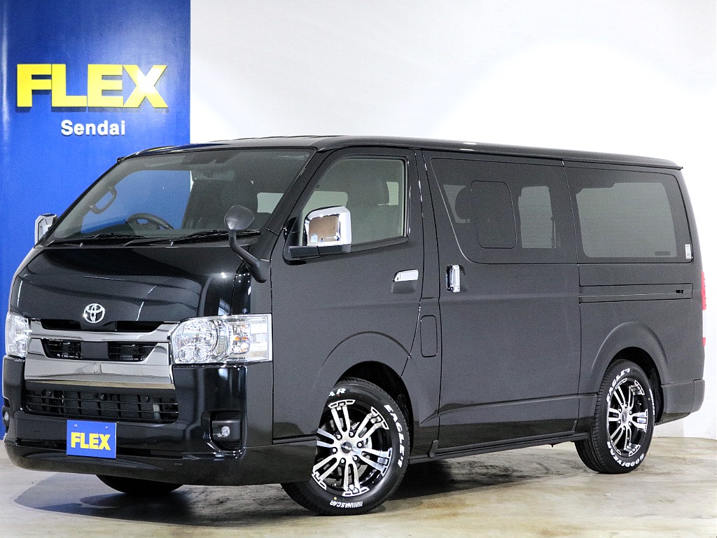 新車ハイエースVスーパーGL５人乗り特別仕様車ダークプライム２、ディーゼル４WD！FLEXオリジナルVER4が入庫！