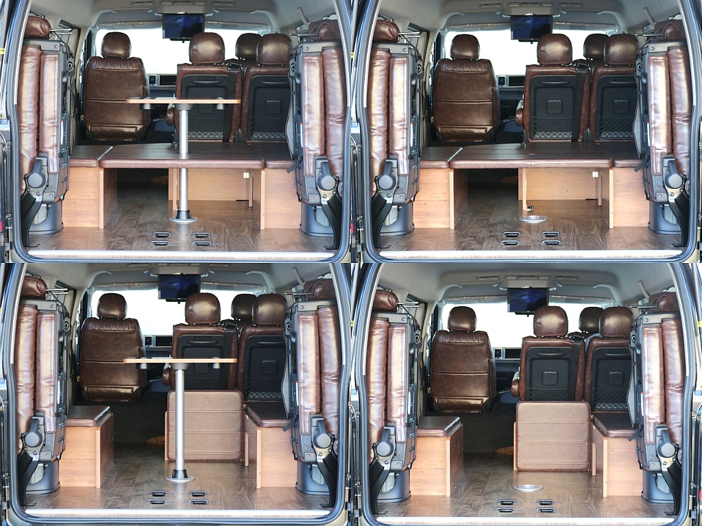 ４列目跳ね上げ可能！テーブル・ベッドマットは取り外せて用途に合わせたアレンジが可能