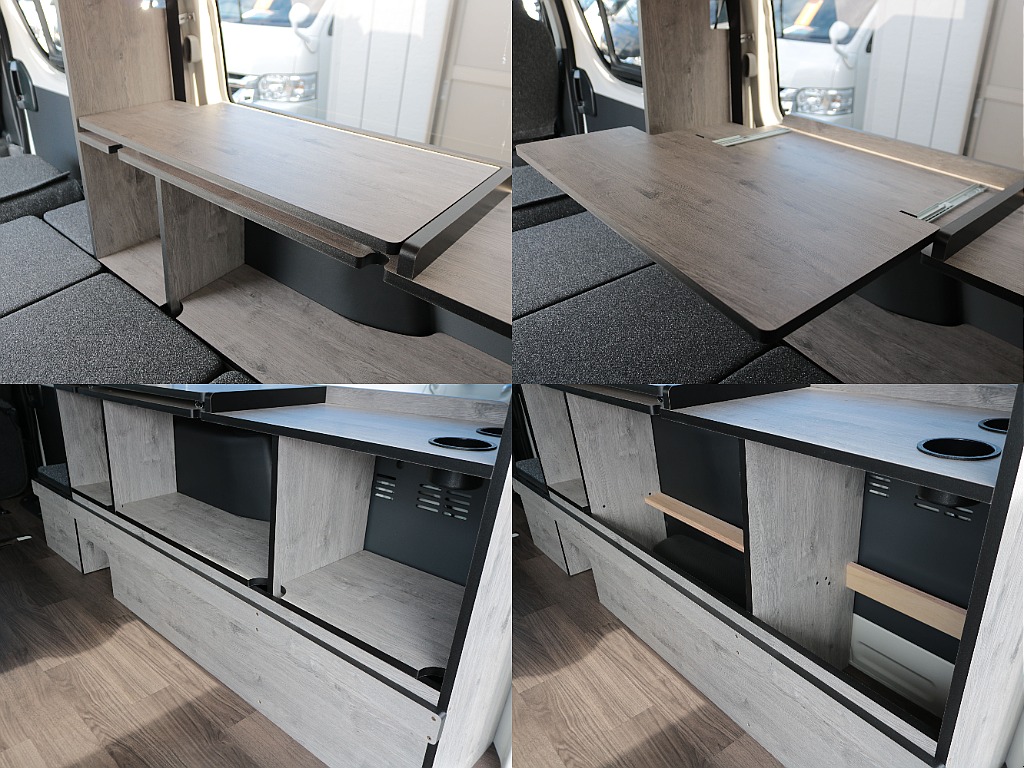 スライド式テーブルでベット面積も確保しながら車内でも過ごしやすいスペース確保☆