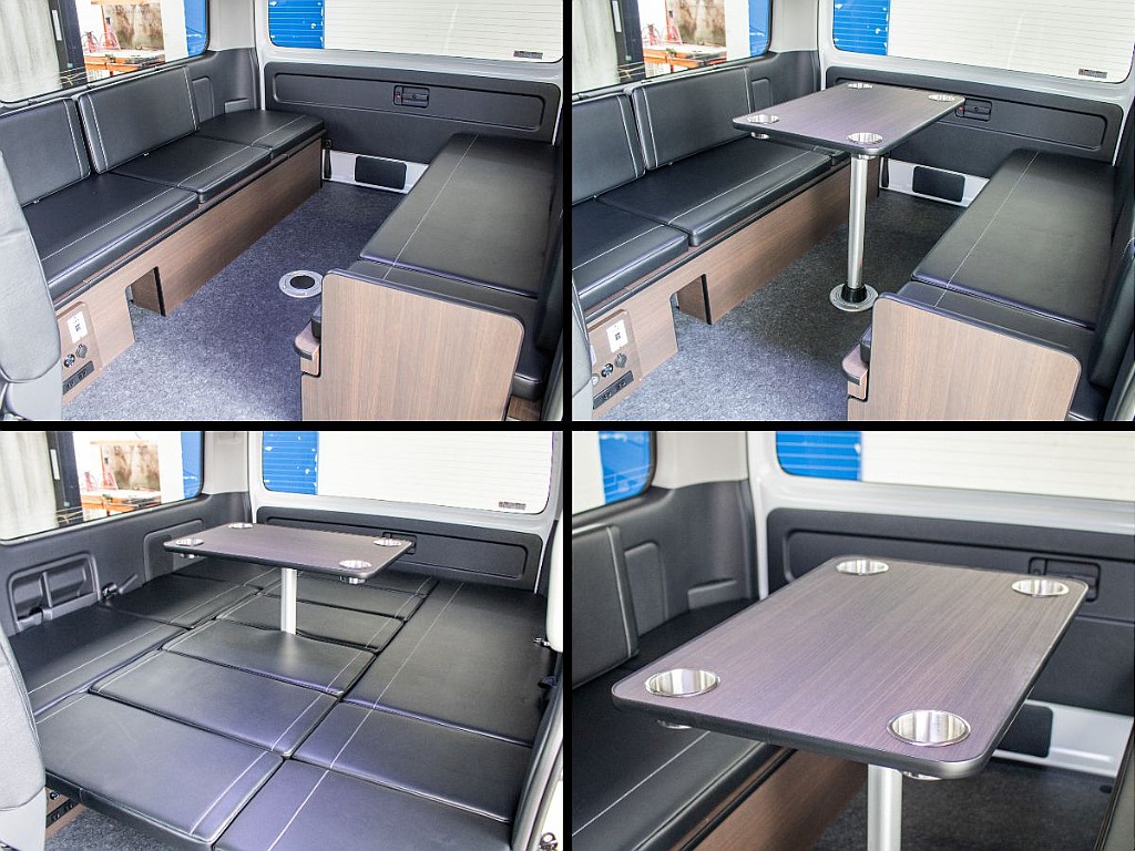 ２列目以降は広々としたベット空間になります！センターテーブルの設置や対面での乗車も可能です！