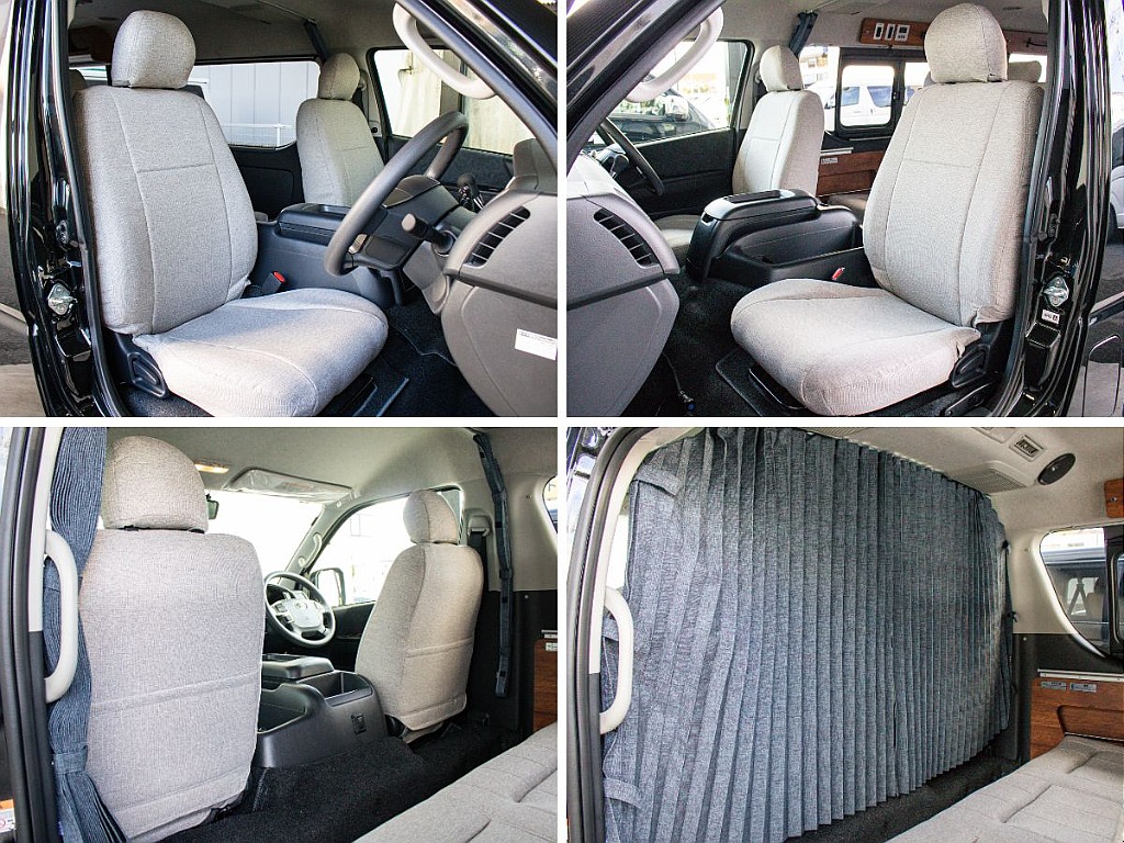 オリジナルのシートカバー装備してます！間仕切り、リア5面カーテン装備してます！