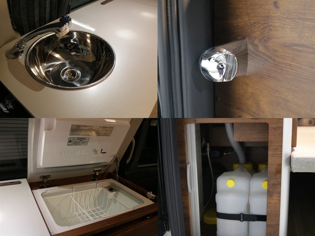 色々使えるシャワーヘッド付きシンクタンク・40?冷蔵庫・折りたたみテーブルも装備されており色々な場所に気軽にお出かけできちゃいます♪