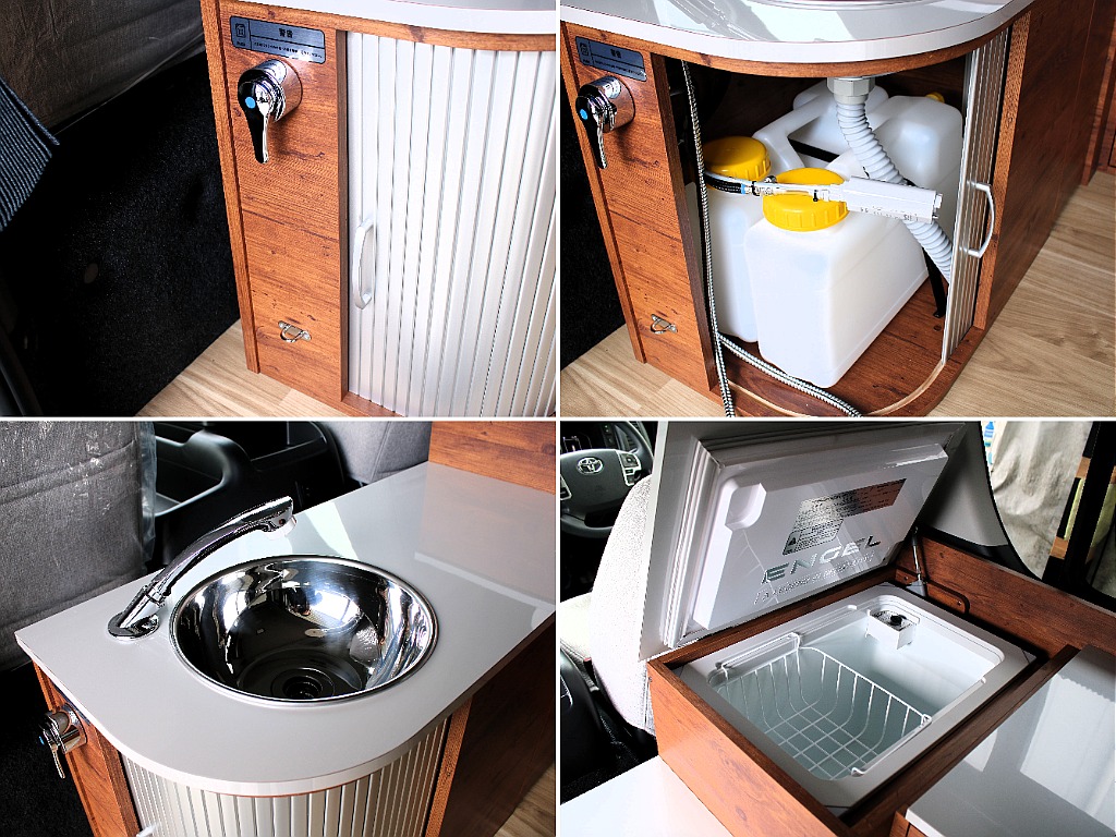 40Lの冷蔵庫や12L給排水のタンクがアクセスの良い位置に搭載しております！