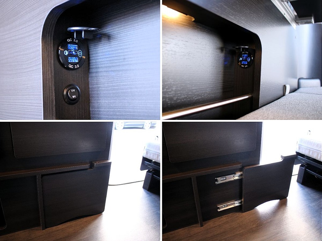 後方にはちょっとした収納スペースも！USBポートも付いてます！