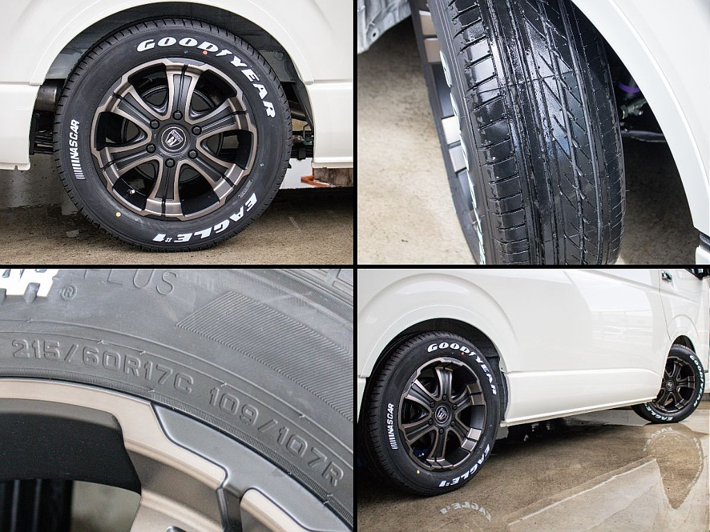 オリジナルカラーバルベロディープスアルミホイールにグットイヤーナスカータイヤ17インチを装備してます！