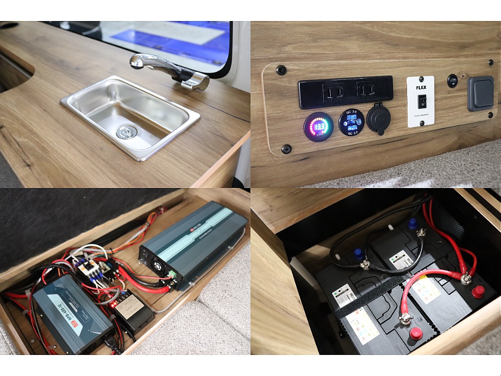 10?ステンレスシンク/1500Wインバータや走行充電システムなど充実したキャンピングオプションを搭載！