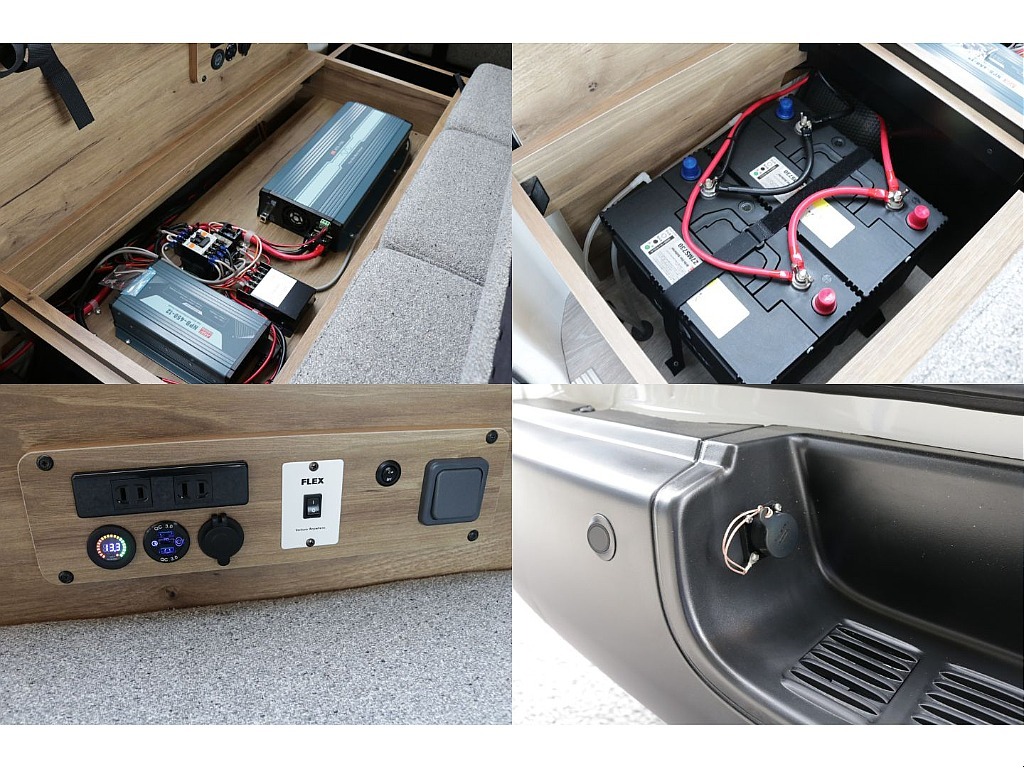 サブバッテリー搭載、外部電源ソケット、外部電源ケーブル、走行充電システム、1500Wインバーター！