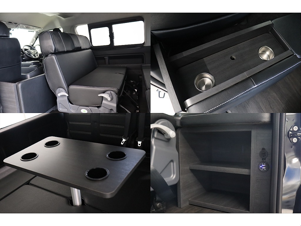 車中泊時は対面シートでお楽しみいただけます♪専用テーブルなど便利な装備部品もご用意しております！