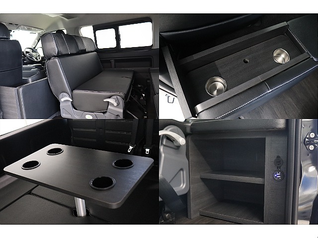 車中泊時は対面シートでお楽しみいただけます♪専用テーブルなど便利な装備部品もご用意しております！