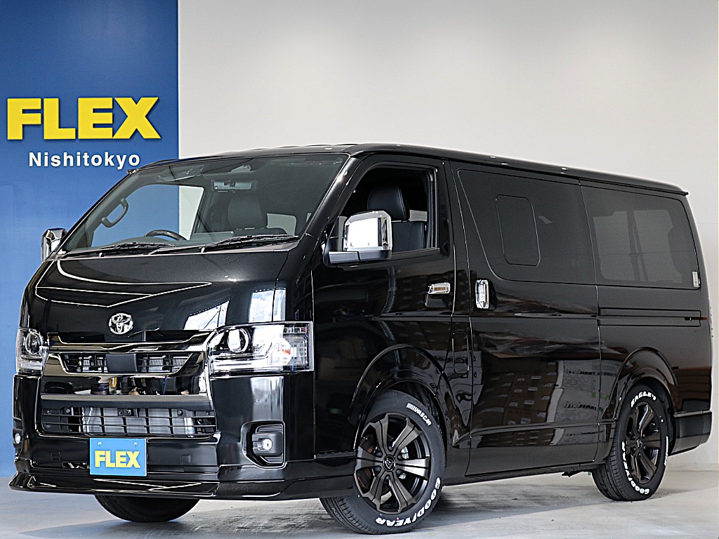 新車ハイエースＶダークプライムⅡ２０００ガソリン２ＷＤ！８ナンバー登録７人乗り仕様VALDORシートアレンジ施工済み！！オリジナルフロントスポイラーオリジナル１７インチアルミ１．５インチローダウン済み