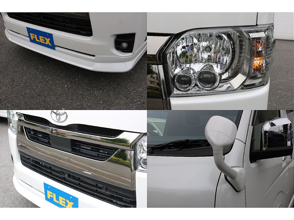 FLEXフロントスポイラー,LEDヘッドランプ,ダークプライムⅡ専用ダークメッキグリル,ガッツミラーボディ同色塗装！