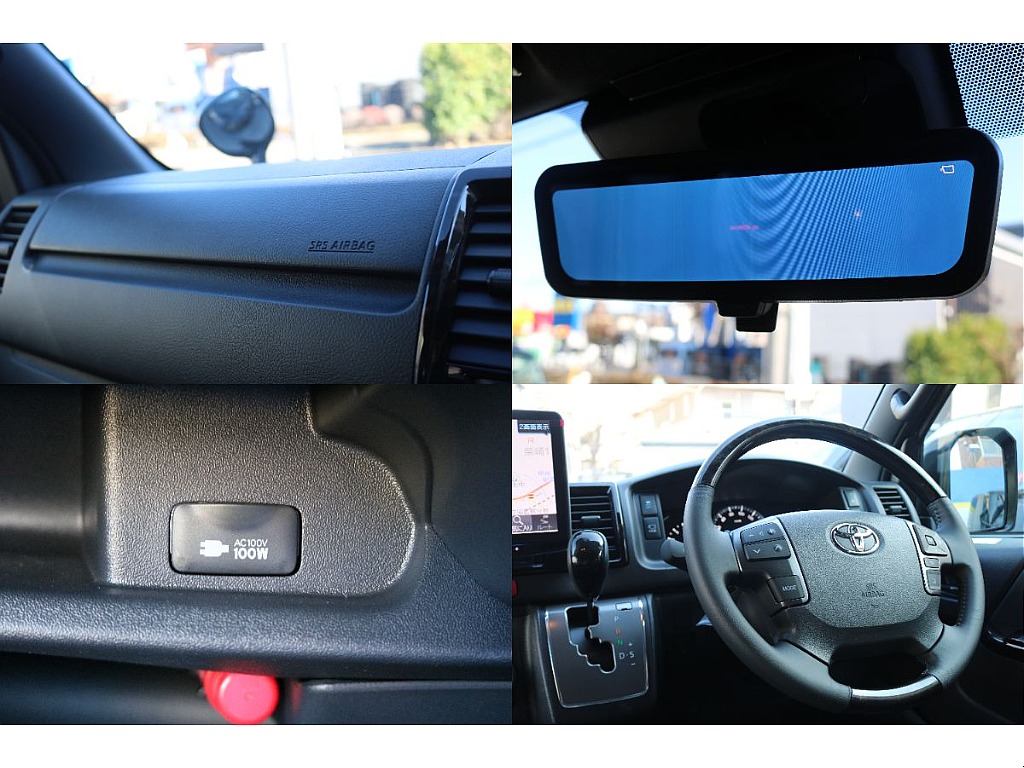 助手席エアバッグ、デジタルインナーミラー、AC100V電源、ダークプライムⅡ専用ステアリング、シフトノブ！