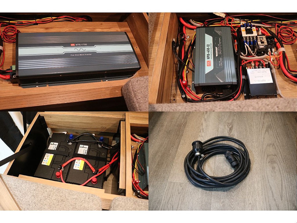 インバーター（１５００Ｗ）、サブバッテリー（１０５Ａｈ×２）、走行充電システム、外部電源！