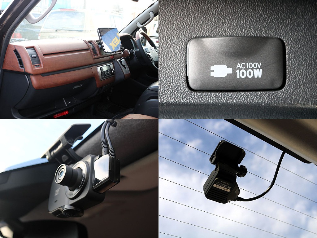 茶木目インテリアパネルが車内空間を明るくしますね♪前後ドライブレコーダーも装着済みです♪