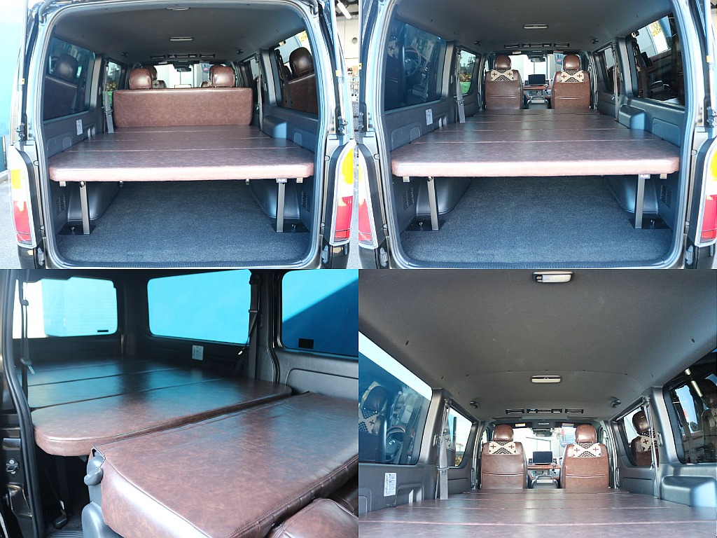 KNOT RECORDSのベッドキットを装着済みです♪内装も統一感がありリビングルームのような車内空間になっております♪