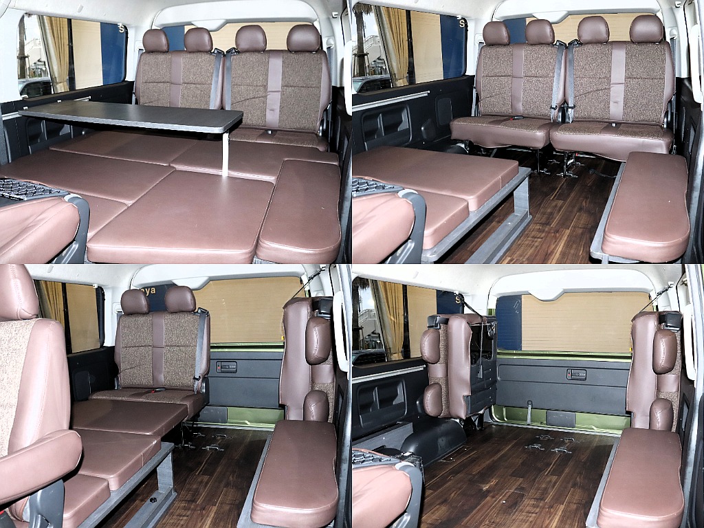 シートアレンジもこの通り！更に机やAC100Vコンセントも装備してますので、旅のお供の心強い装備はバッチリです！