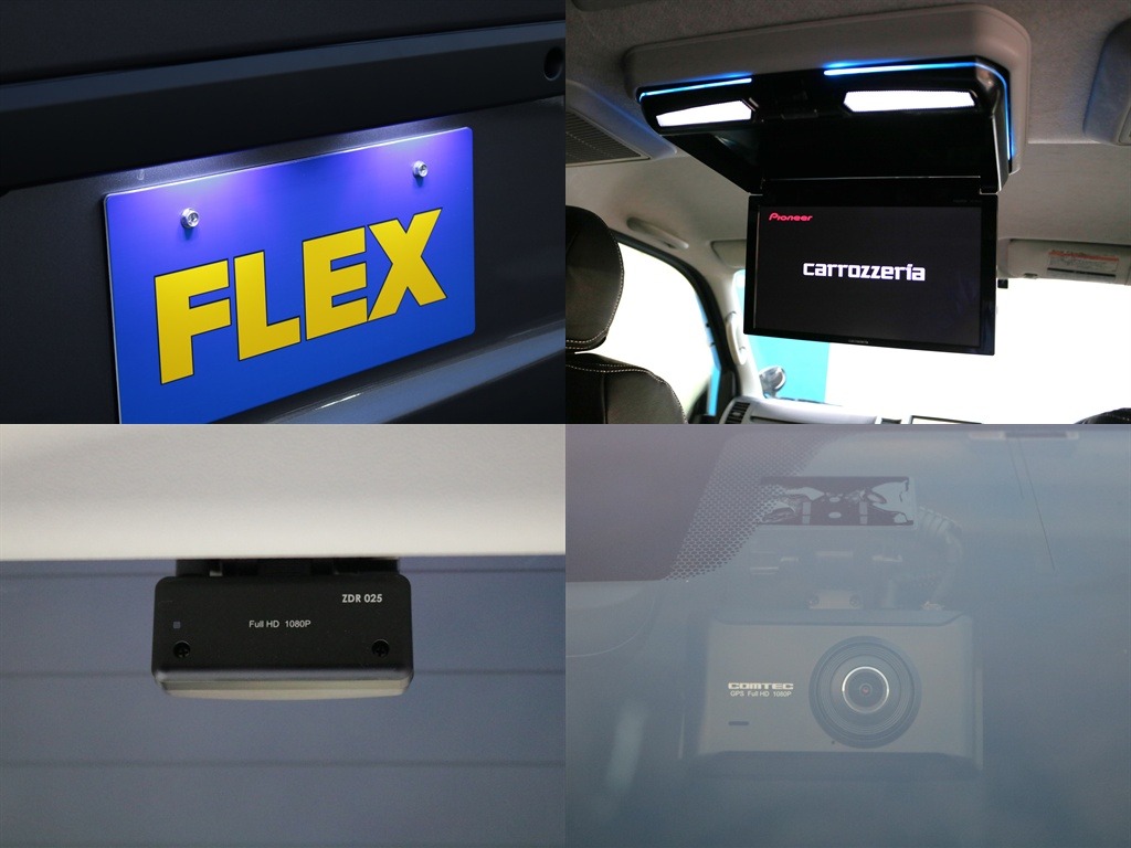 フリップダウンモニター・ナンバー灯ポジション球もLEDにそしてコムテックの前後ドライブレコーダーも装着されております！！