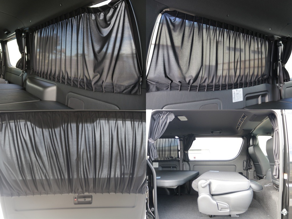 カーテンもすでに装着されており車中泊の際プライベート空間でお過ごしいただけます！！