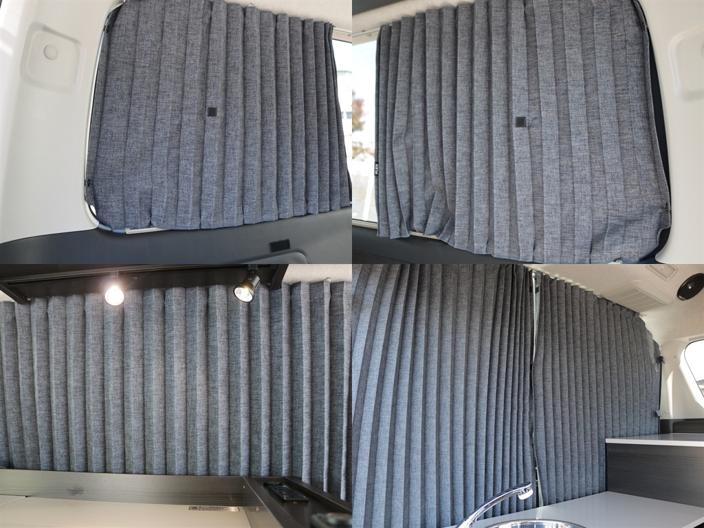 カーテンも装着させておりますので車中泊の際などにプライベート空間を作り出すことができるようになっております♪