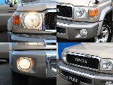 新車時のオプション設定で販売されていたモデリスタ製のオプションフロントグリルが装着済みです！昔の70系であるBJモデルを彷彿とさせる人気アイテムです♪フォグランプも装着されておりますよ！
