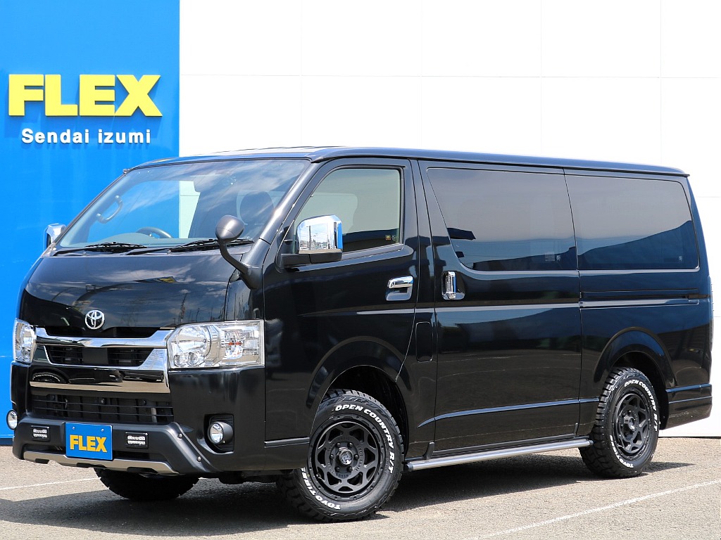 令和2年式ハイエースVスーパーGL5人乗り大人気ディーゼル4WD！特別仕様車ダークプライム2が入庫いたしました！TRDのエアロ付人気のブラックカラーで内装外装共に綺麗でオススメの1台となっております♪