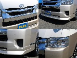 LEDヘッドライトも装備済です！フロントバンパーにはクリアランスソナーのセンサーがついております！オリジナルのフロントリップも高級感あります！