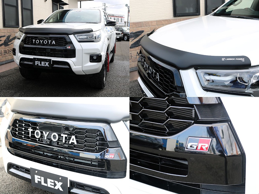 GR-SはTOYOTA横文字グリル、オートレベリング機能付きLEDヘッドライトが標準装備になります！社外バグガードも装着しております♪