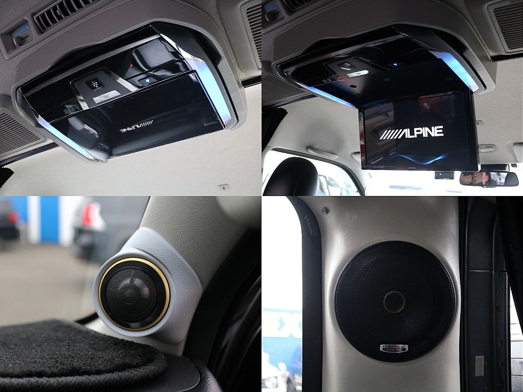 アルパインのナノイー搭載12.8インチフリップダウンモニター、ツイーター、Dピラースピーカーを装着済みです♪後席でも快適に過ごせますね♪