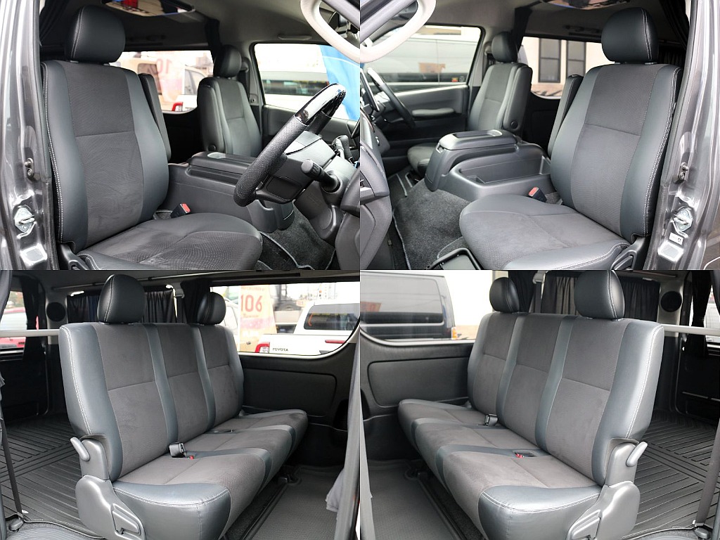 シートはダークプライム特有のハーフレザーシートになっております！運転席・助手席にはアームレストが装着済みです♪