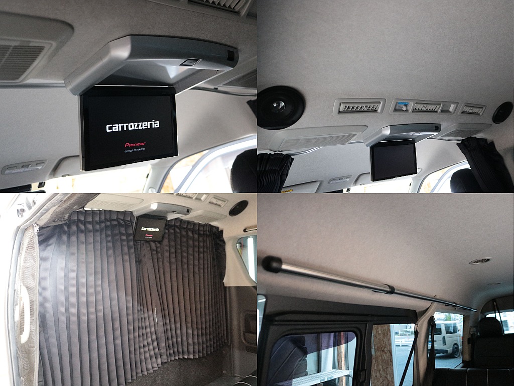 車中泊には嬉しい間仕切りカーテンやスモークフィルムも施工済み☆