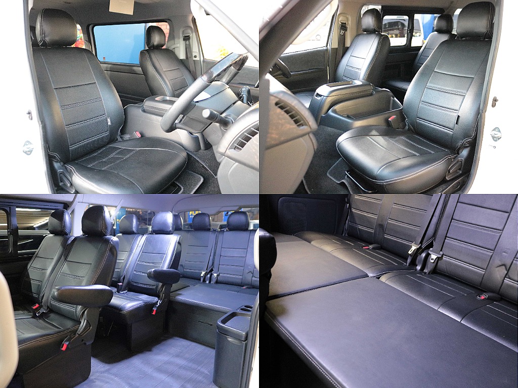 全席黒革調シートカバーにCFマット！オリジナルスマートベット装着☆