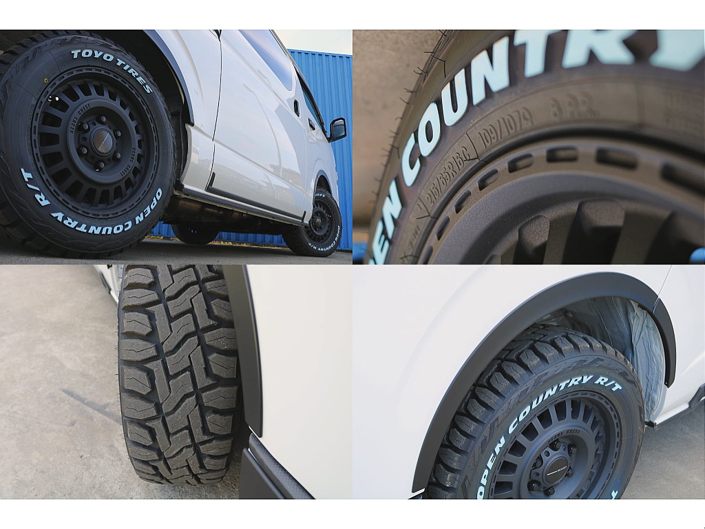 ネクサスクレストNC1ホイール×TOYOオープンカントリータイヤ　艶消しブラック仕上げのオーバーフェンダーも装着♪