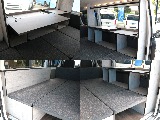スライド式テーブルでベット面積も確保しながら車内でも過ごしやすいスペース確保♪作業台やダイニングテーブルとしても活躍します♪