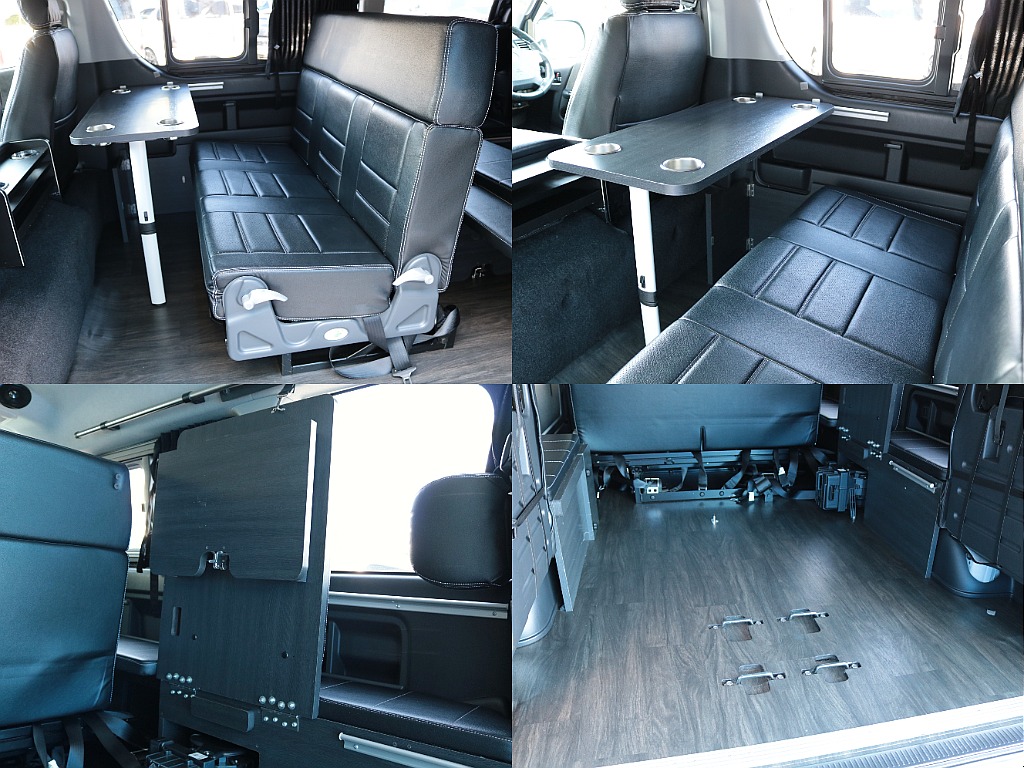 ドリンクホルダー付きテーブルを完備！車内にくつろぎの空間ができますよ♪３列目シートは跳ね上げ可能な後向き座席となっております！