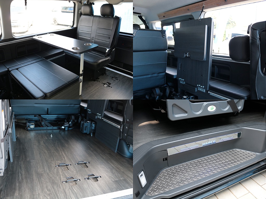 ドリンクホルダー付きテーブルを完備！車内にくつろぎの空間が完成♪様々なレイアウトで使える１台です！