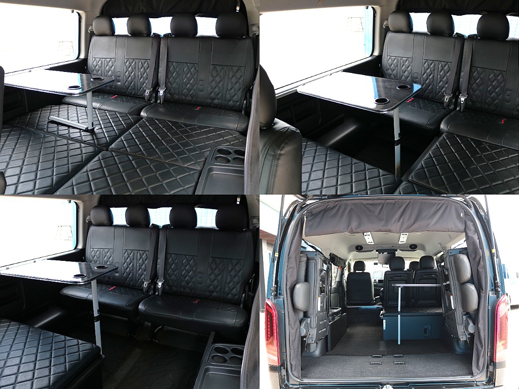 テーブルセット付きで車内で団らんもできちゃいますね！ベッドマットを外せばウォークスルーに♪