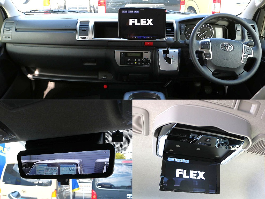 アルパイン製12.8インチフリップダウンモニター/デジタルインナーミラーで夜間も安心◎