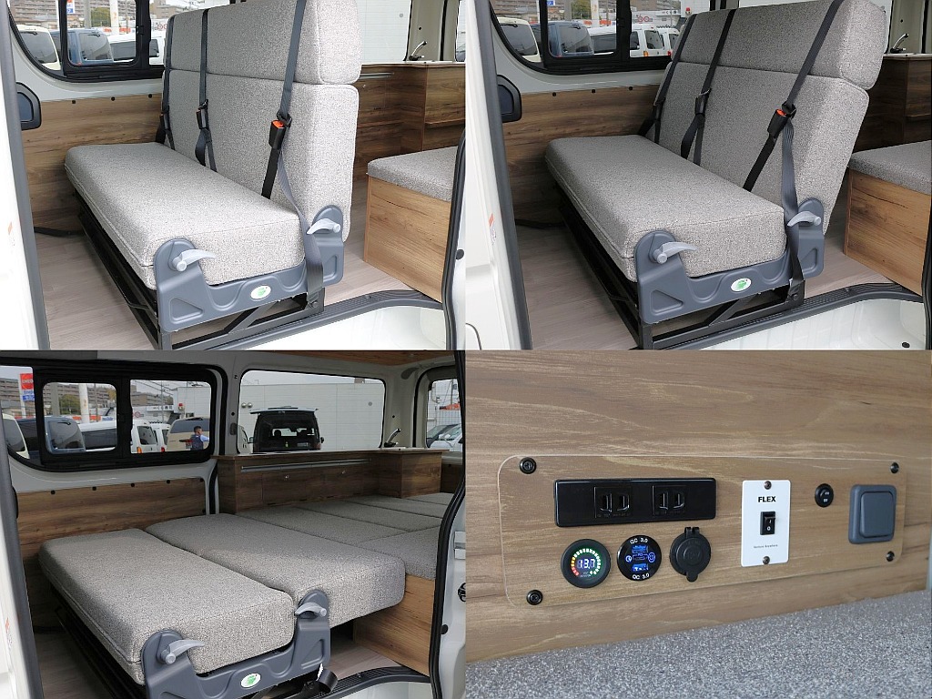 【新車Wood Vilage/8ナンバー】木のぬくもりを感じるログハウスのような空間のFLEXオリジナルキャンピングカー