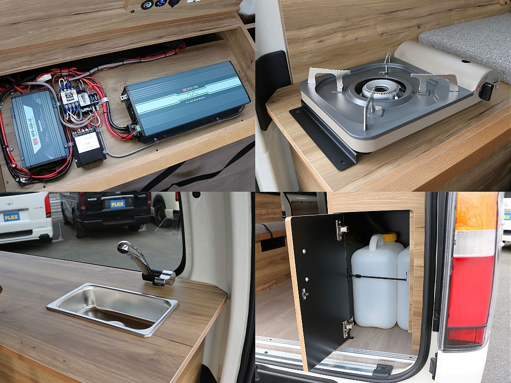 【新型/ガソリン2WD/Wood Village】木のぬくもりを感じるログハウスのような空間のFLEXオリジナルキャンピングカー