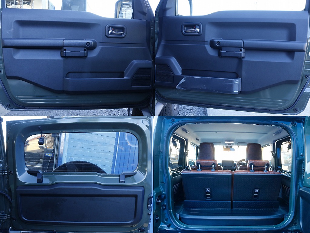 ジムニーは2枚扉となります。不便と思われがちですが、フロンとシートががっつり倒れるので乗り降りも楽々です♪ぜひ乗り心地を体感しにご来店ください。