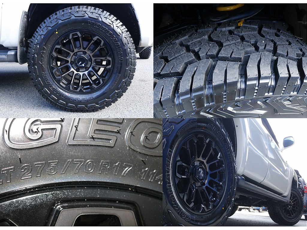 ホイールはXELF02、タイヤはジオランダーX-AT（275/70R17）それぞれ新品インストール済み！