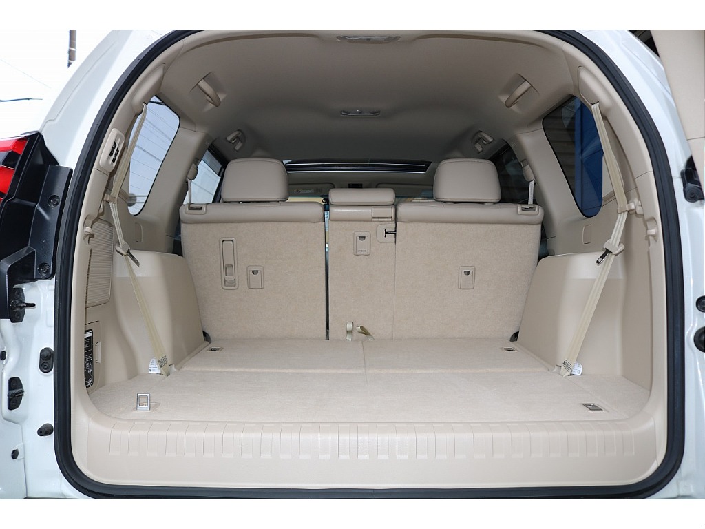 ラゲッジルームには、テントやゴルフバック、BBQ用のコンロなどなど、楽しみな気持ちと、夢がいっぱい詰める広さになっております！セカンドシートを跳ね上げれば、車中泊も可能です！