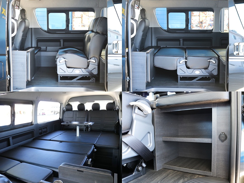 セカンドシートを倒せば、車中泊にもピッタリなフルフラットベッドに！収納スペースも確保！