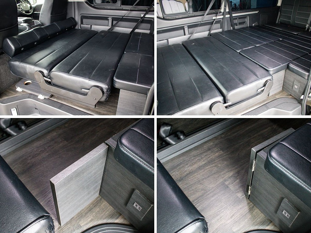 このようにフルフラット展開が可能です！ワイドボディならではの車内空間を最大限に活かせます！