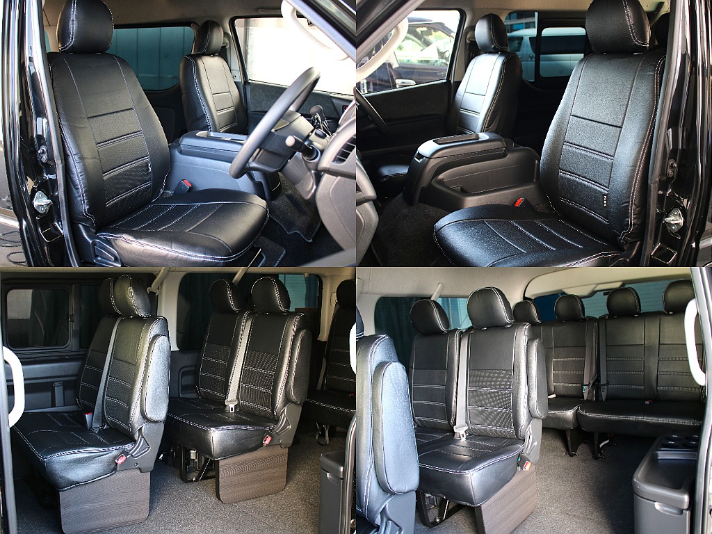 オリジナルのシートカバーを全席装備してます！2.3列目の足元はフットパネルを装備！