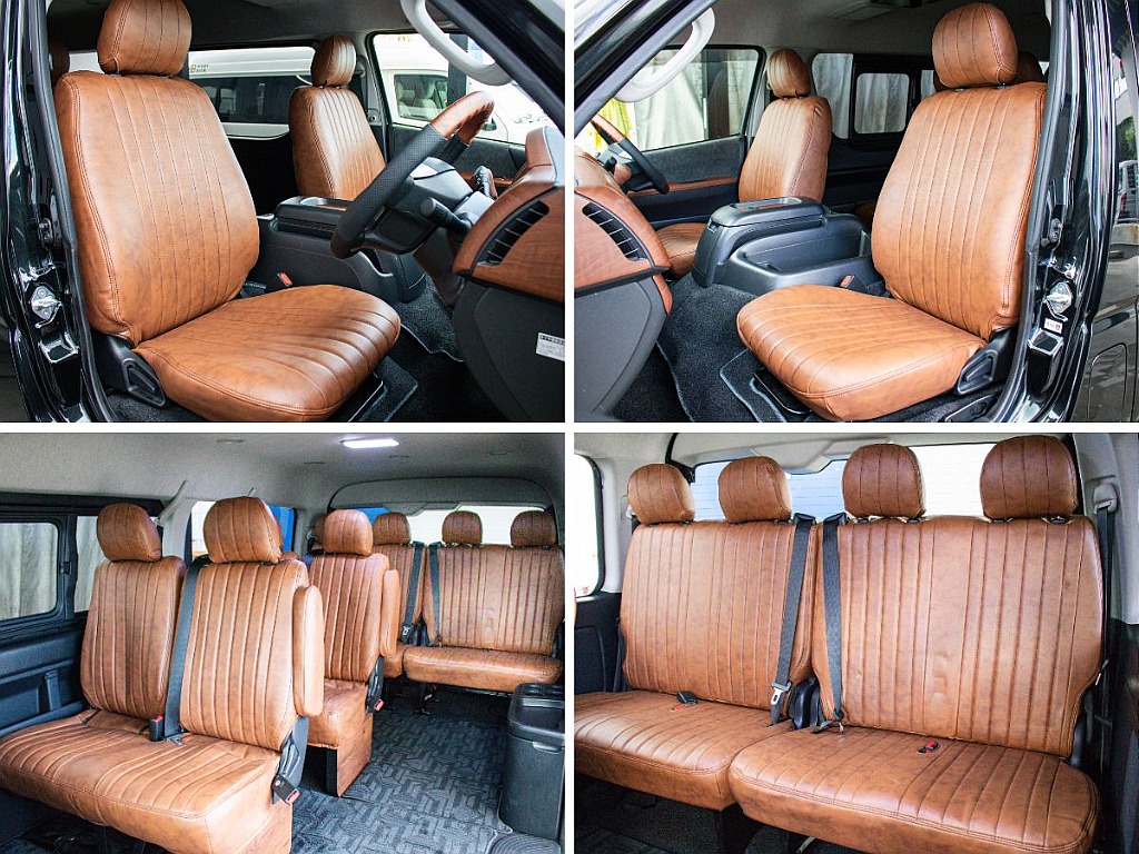 ブラウンのシートカバーを装備していて、オシャレな内装になっております！