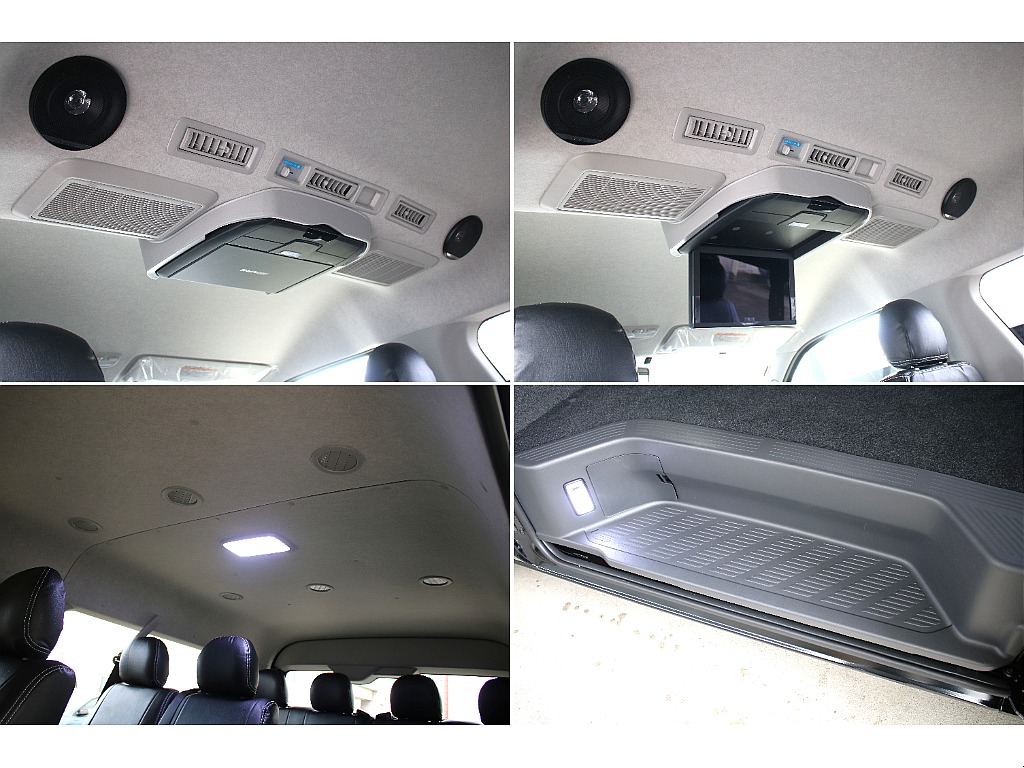 後席には12.8インチのフリップダウンモニターにルーフスピーカーまで装備してます！