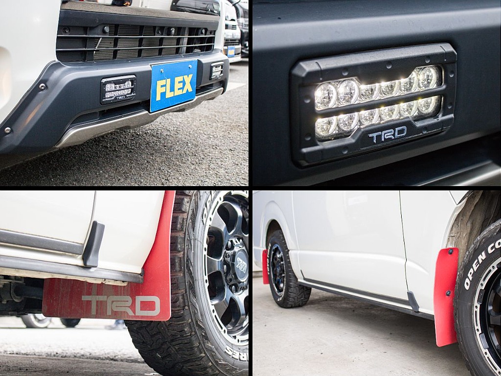 TRD製のデイライト付きオフロードバンパーやマッドフラップを装備しております！
