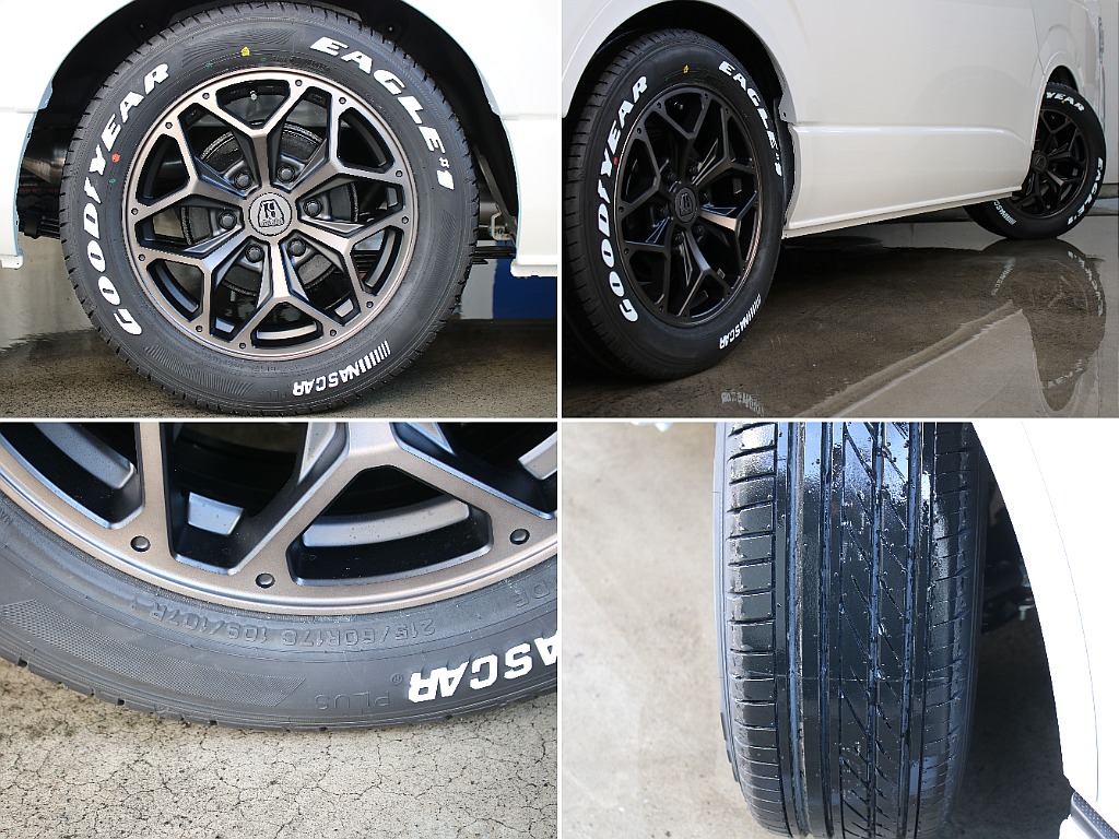 スタイリングヘックスアルミホイールにグットイヤーナスカータイヤ17インチを装備してます！