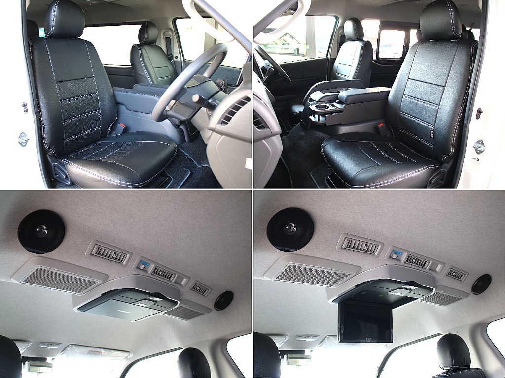 12.8インチフリップダウンモニターにルーフスピーカーを装備！